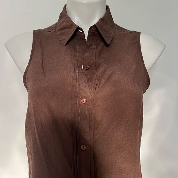 Y2K Jaclyn Smith 100% silk chocolate brownbutton down tank top - Picture 3 of 11